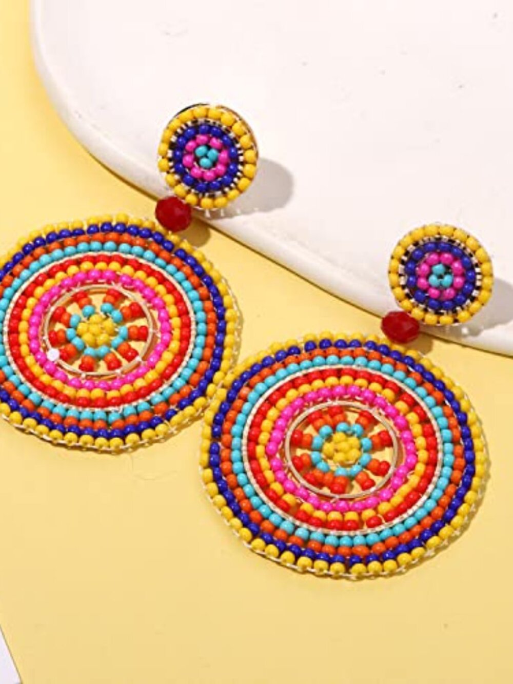 Beaded Drop Ears for Women Handmade Colorful Beaded Ears Boho Statement Beaded